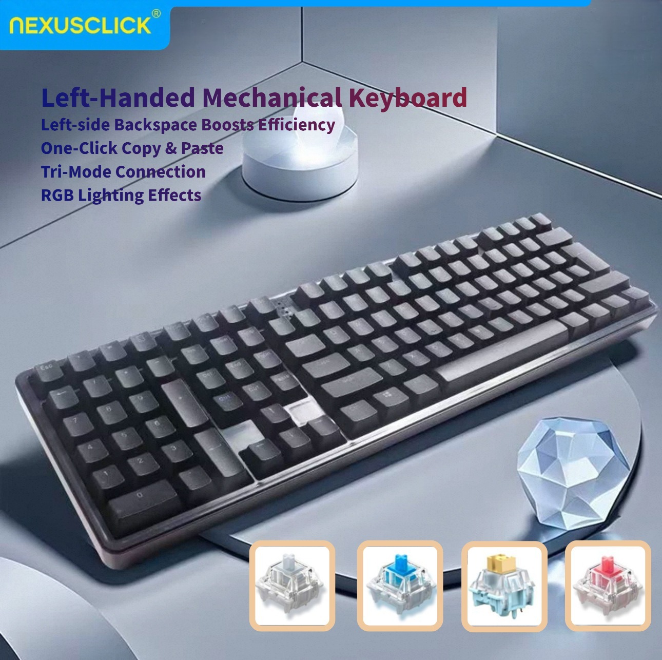 Gaming Keyboard No Number Pad - NexusClick Ergonomisch linkshandig gebruikt mechanisch toetsenbord,